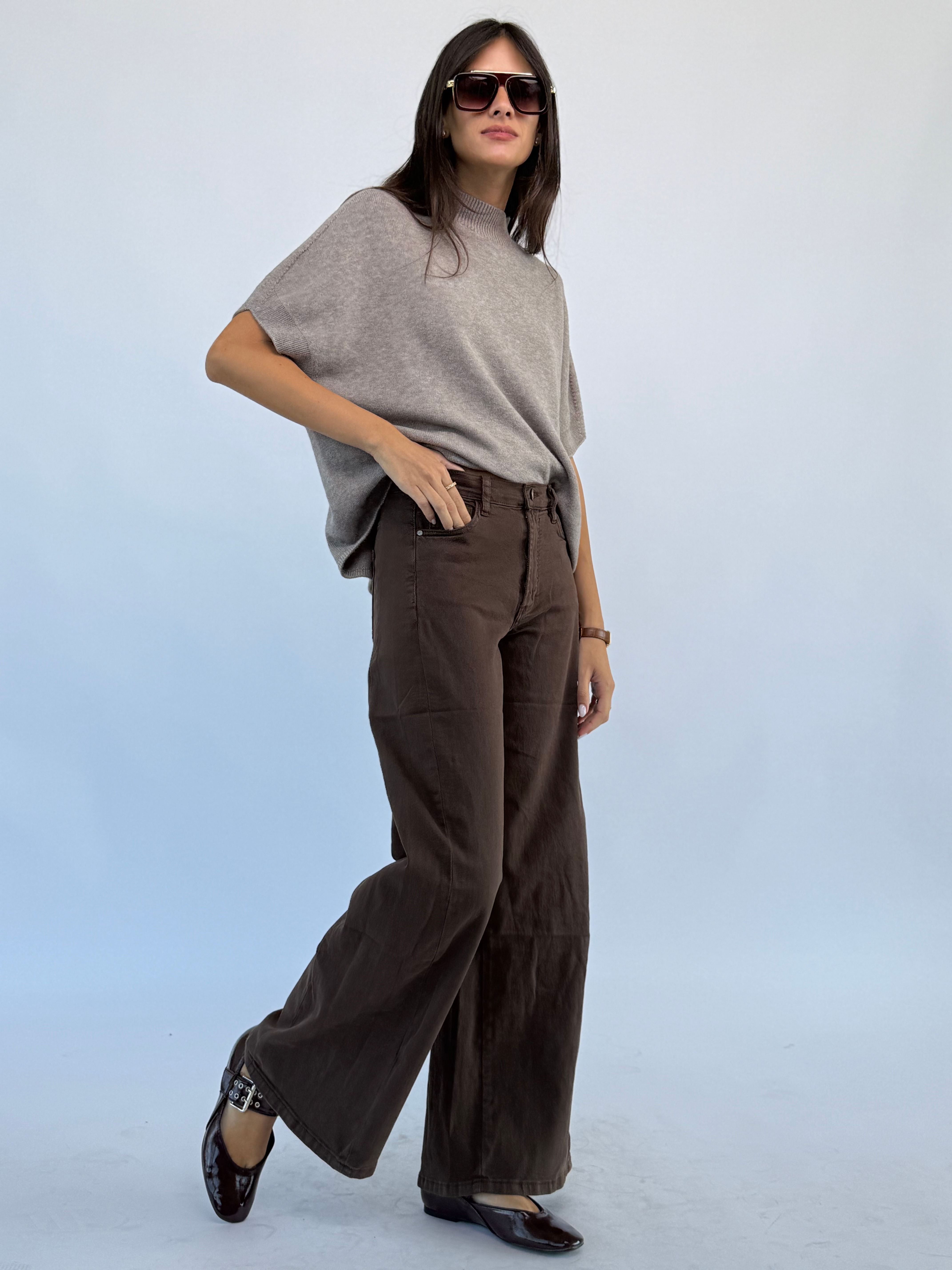 ג׳ינס ניו לואיז Wide leg חום