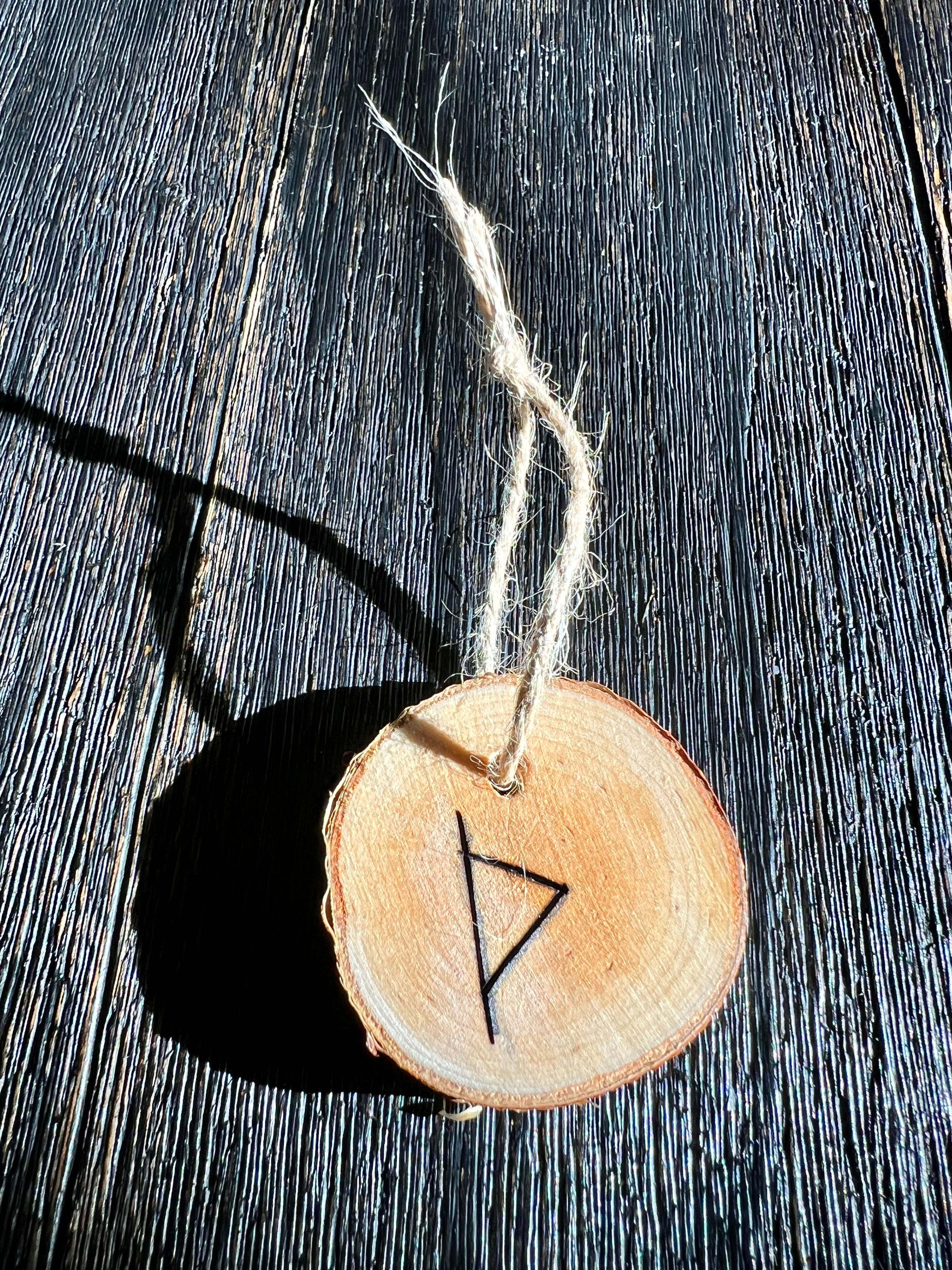 Birch Wood Rustic Norse Rune Ornament Thurisaz