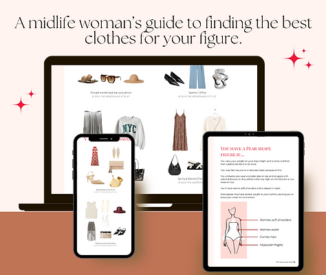 Different pages of the Shape up Your Style pdf guide shown on a mock up of tablet, phone and laptop