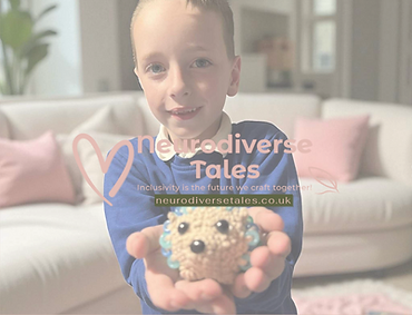 Boy holding a crocheted hedgehog, Neurodiverse Tales