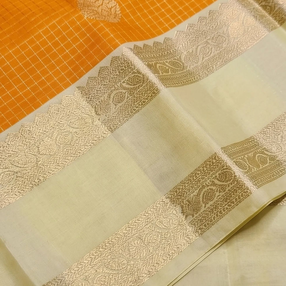 Thumbnail: Yellow Kanchipuram saree with ornate gold zari border
