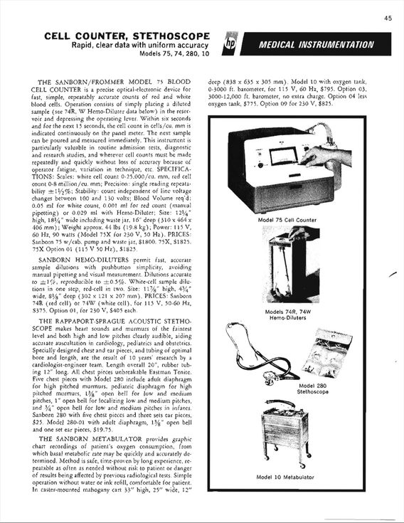 HP Catalogue describing and showing the Rappaport-Sprague Acoustic Stethoscope, Model 280