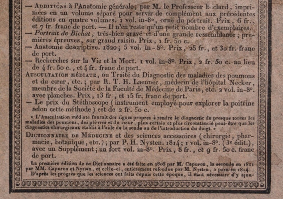 Laennec stethoscope advertisement 1819 closeup