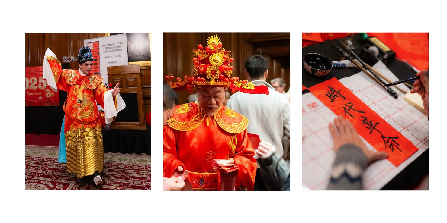 A Cantonese opera singer, the God of Wealth, and a ‘Fai Chun’ calligraphy artist entertained the guests.