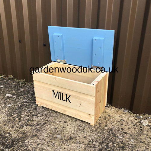 Doorstep Milk Box Crate 6 Glass Bottles Hinged Lid Gardenwood UK