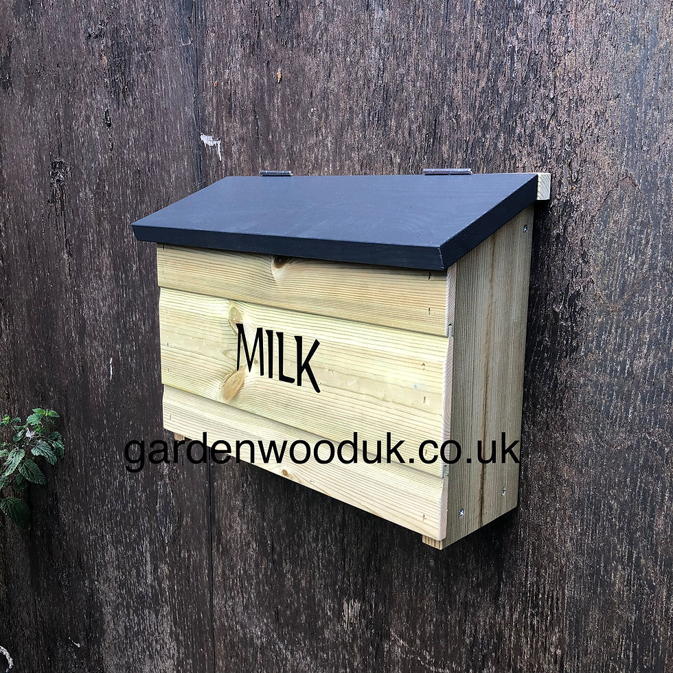 Wall Mounted Milk Box Crate 4 Glass Bottles Hinged Lid Gardenwood UK