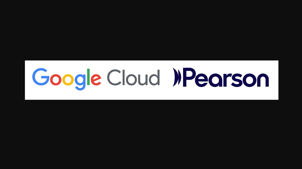 Logos of Google Cloud and Pearson on a white background. Google text is colorful, Cloud in grey, and Pearson in dark blue. Black outer border.