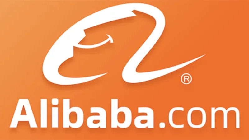 White Alibaba.com logo on an orange background, featuring a stylized "a" with a smooth design and a registered trademark symbol.
