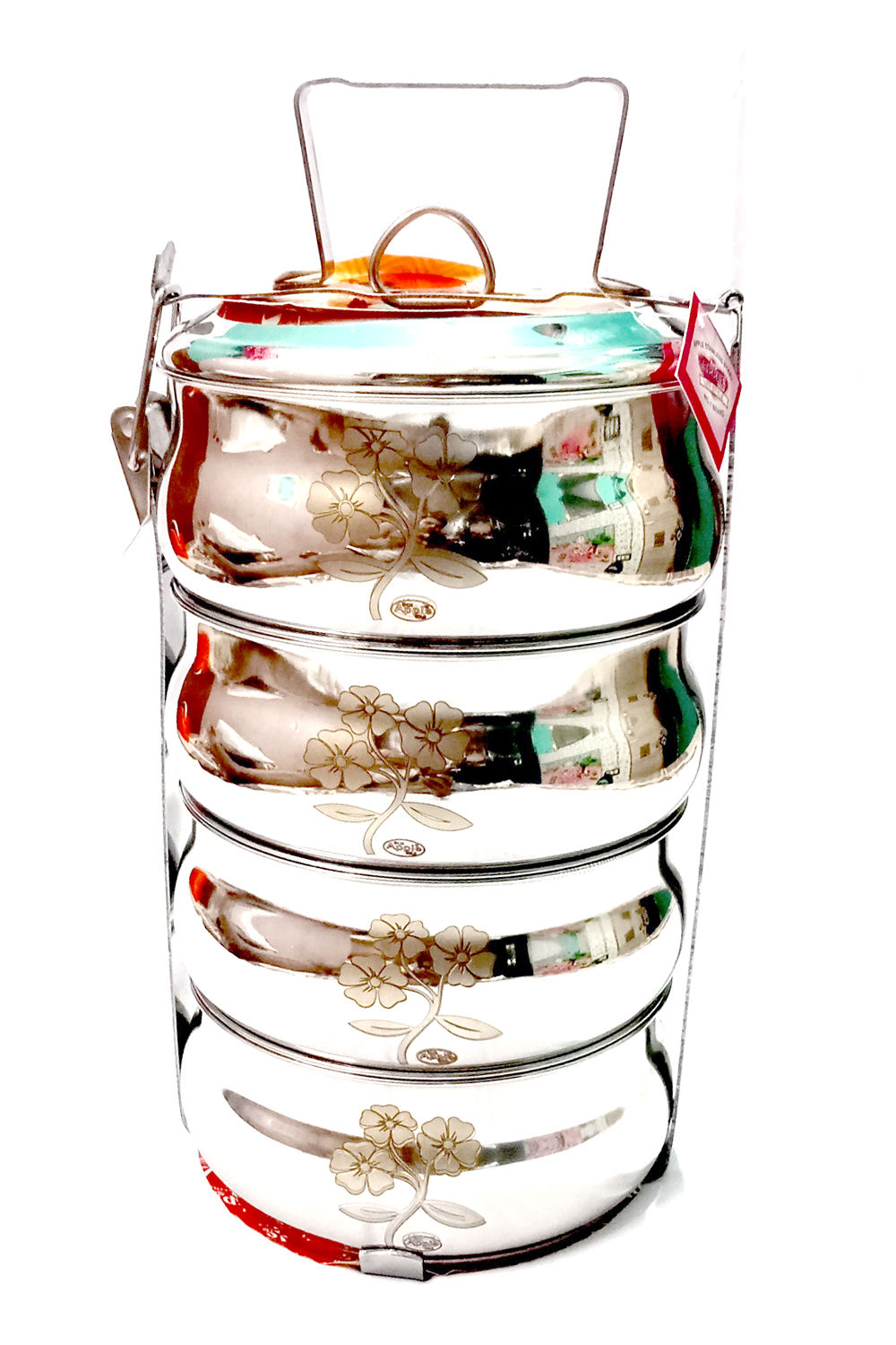 Stainless Steel Laser Print Food Grade Lunch Box | Traditional Tiffin Carrier