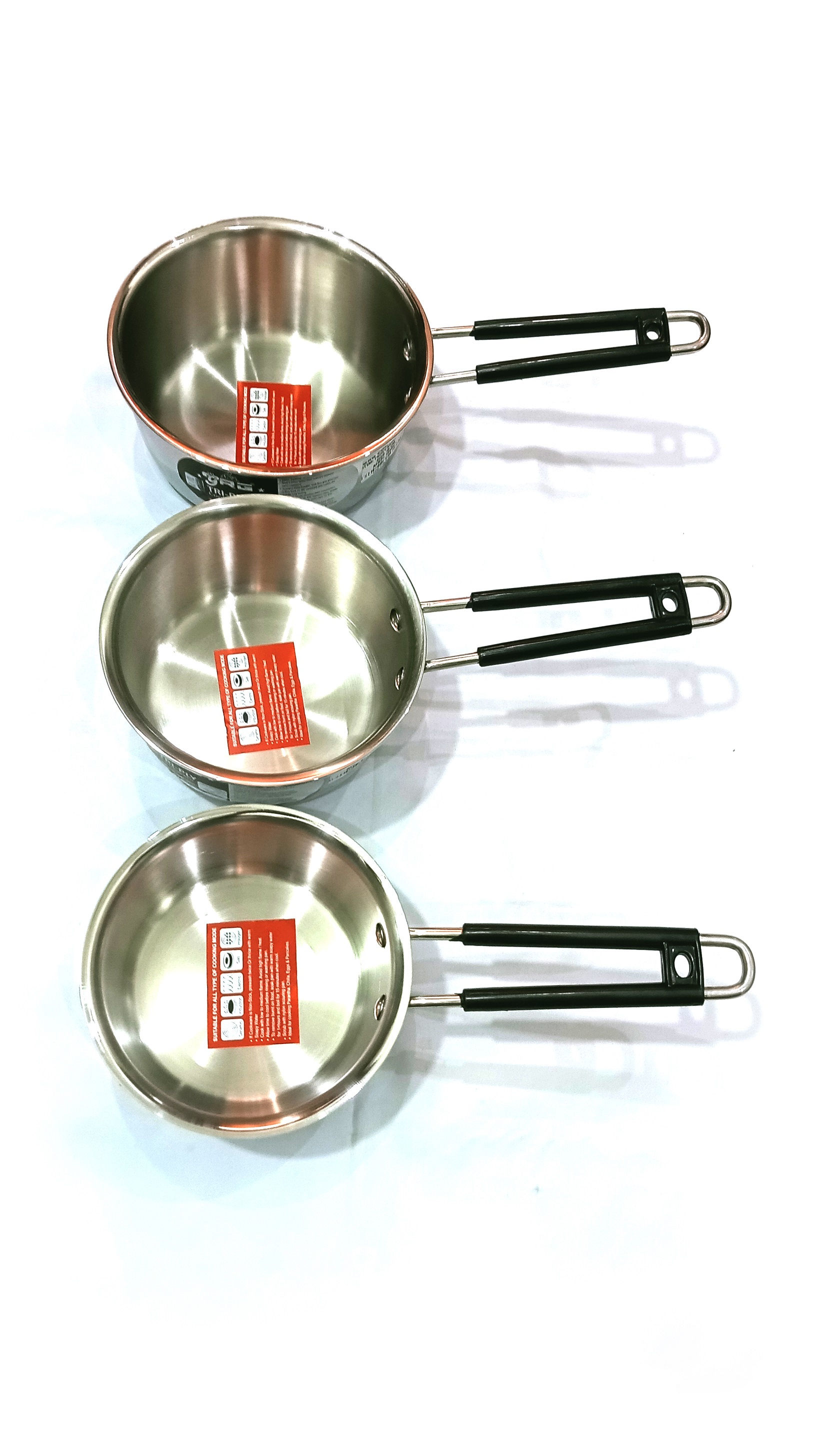 Stainless Steel Saucepan/Tea Pan Set – 3 Sizes | Heavy-Duty Steel Patila