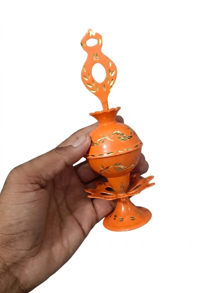 Thumbnail: Handcrafted Orange Metal Surmadani with Brass Carvings – Traditional Kohl !