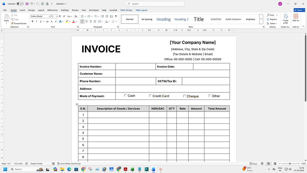 Thumbnail: Professional Invoice Template Word | Instant Download !
