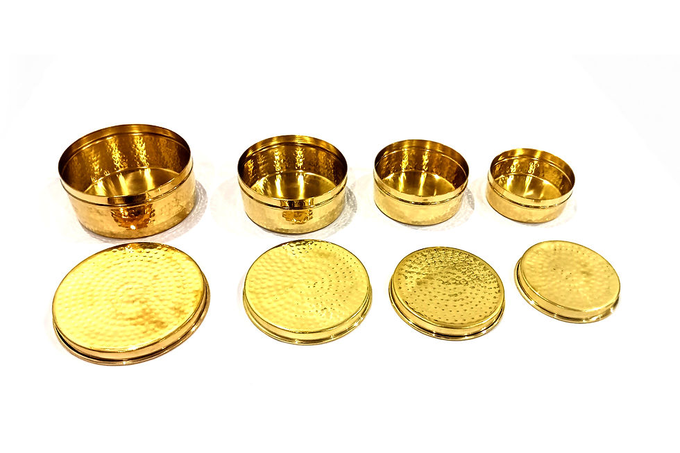 Thumbnail: Premium Hammered Brass Storage Container Set OF 4– Round Flat Design