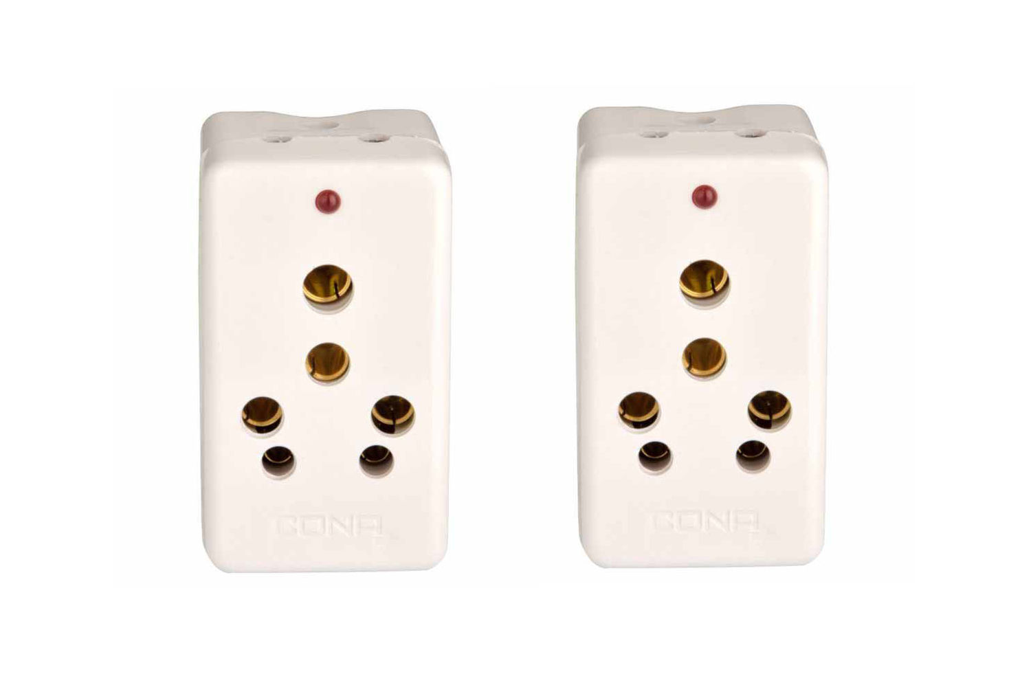 Cona Plastic Glossy 3 Pin Multi Plug 6/16A (White, Pack of 2)