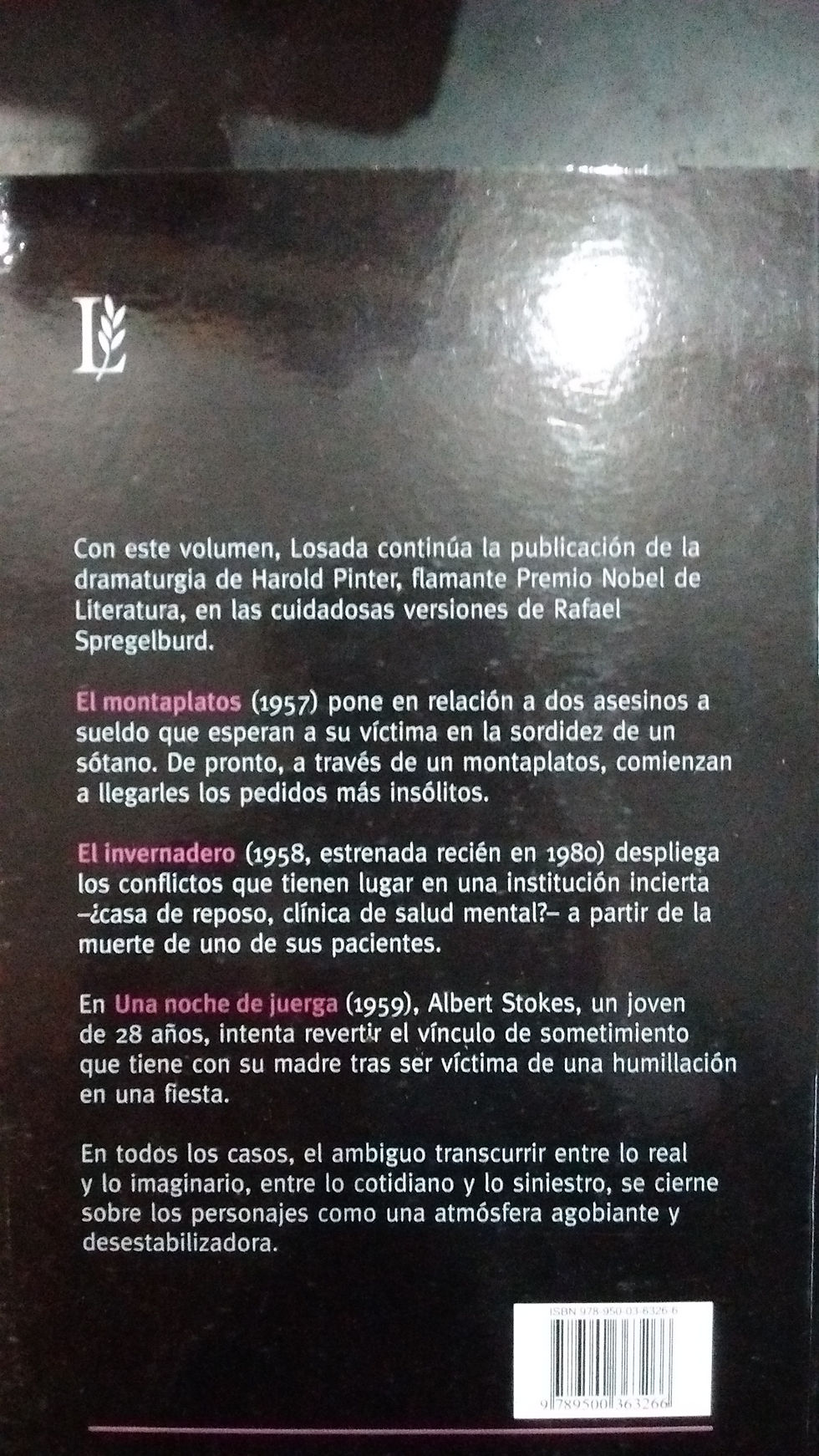 Miniatura: HAROLD PINTER - EL MONTAPLATOS, EL INVERNADERO, Y MÁS