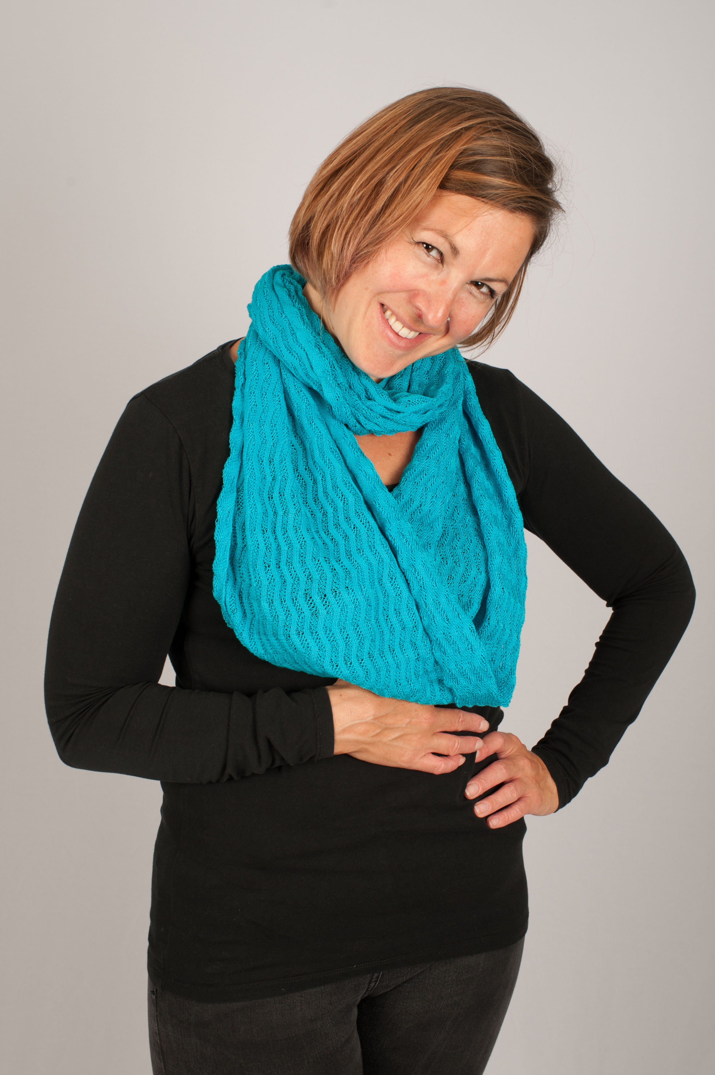 Turquoise Lace Infinity Scarf, Hand Crafted Egyptian Cotton Scarf