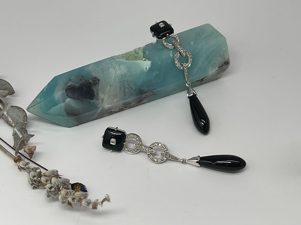 Thumbnail: 14k White Gold Diamond Onyx Earrings