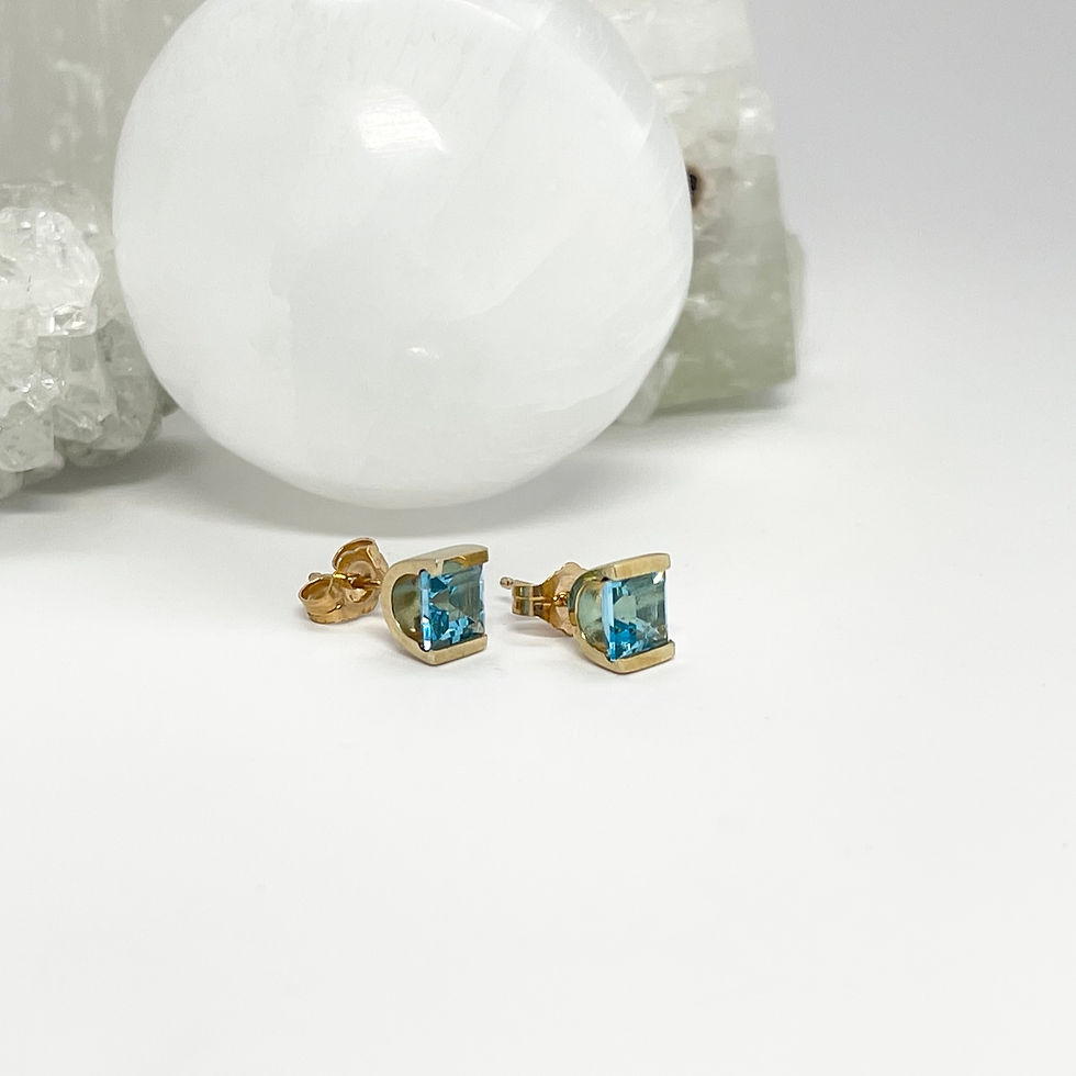 Thumbnail: 14Kt  Aquamarine Gold Post Earrings