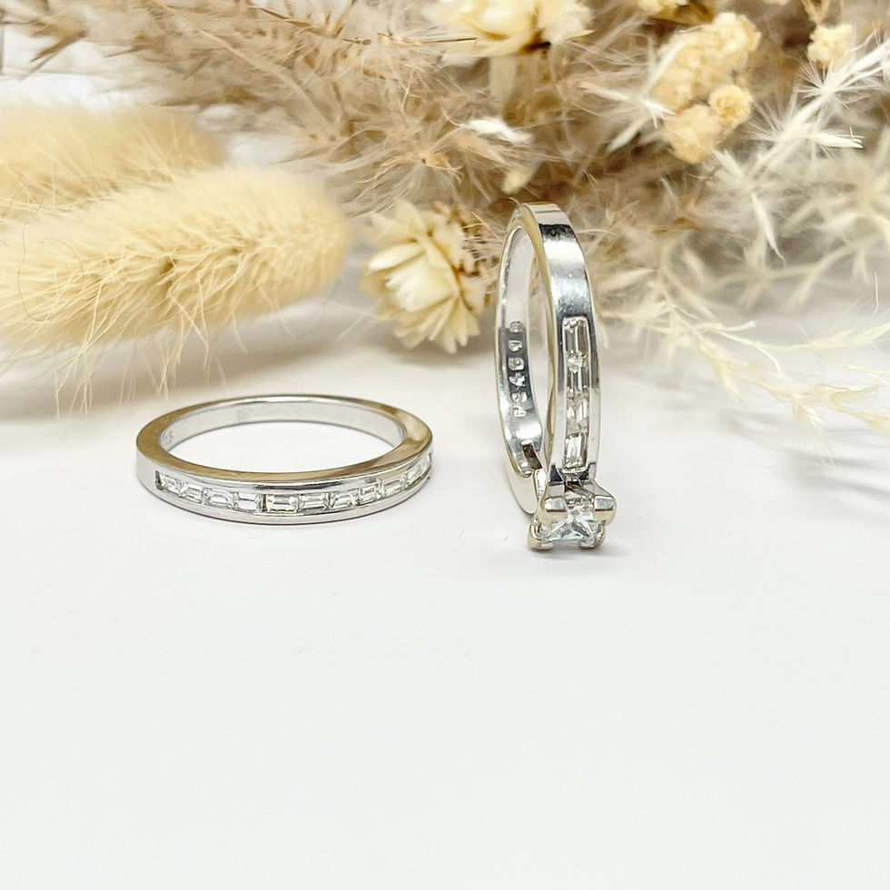 Thumbnail: 14Kt White Gold Princess Center w/ Baguettes Engagement Set