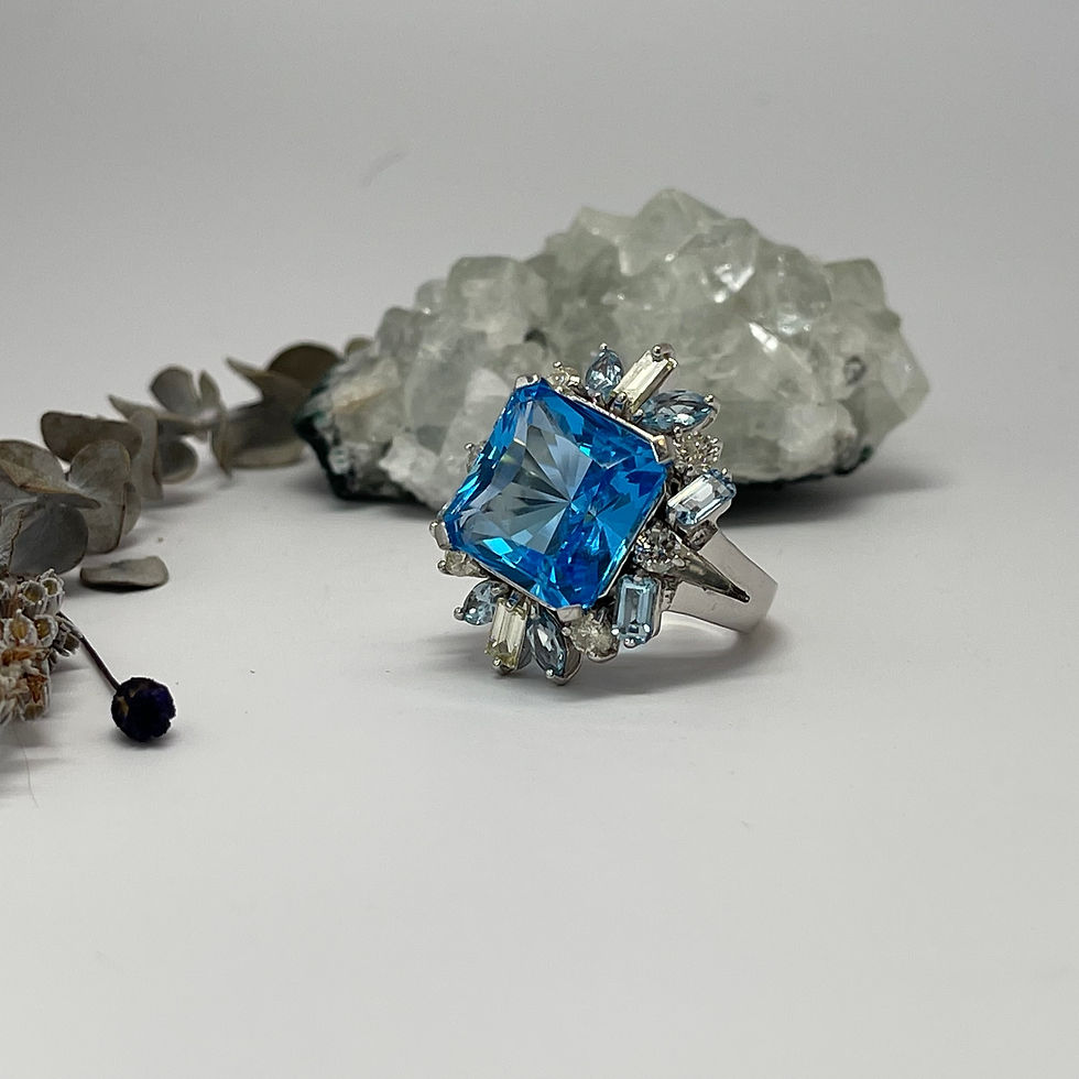 Thumbnail: Large White Gold and Topaz, Sapphire & Daimond Ring