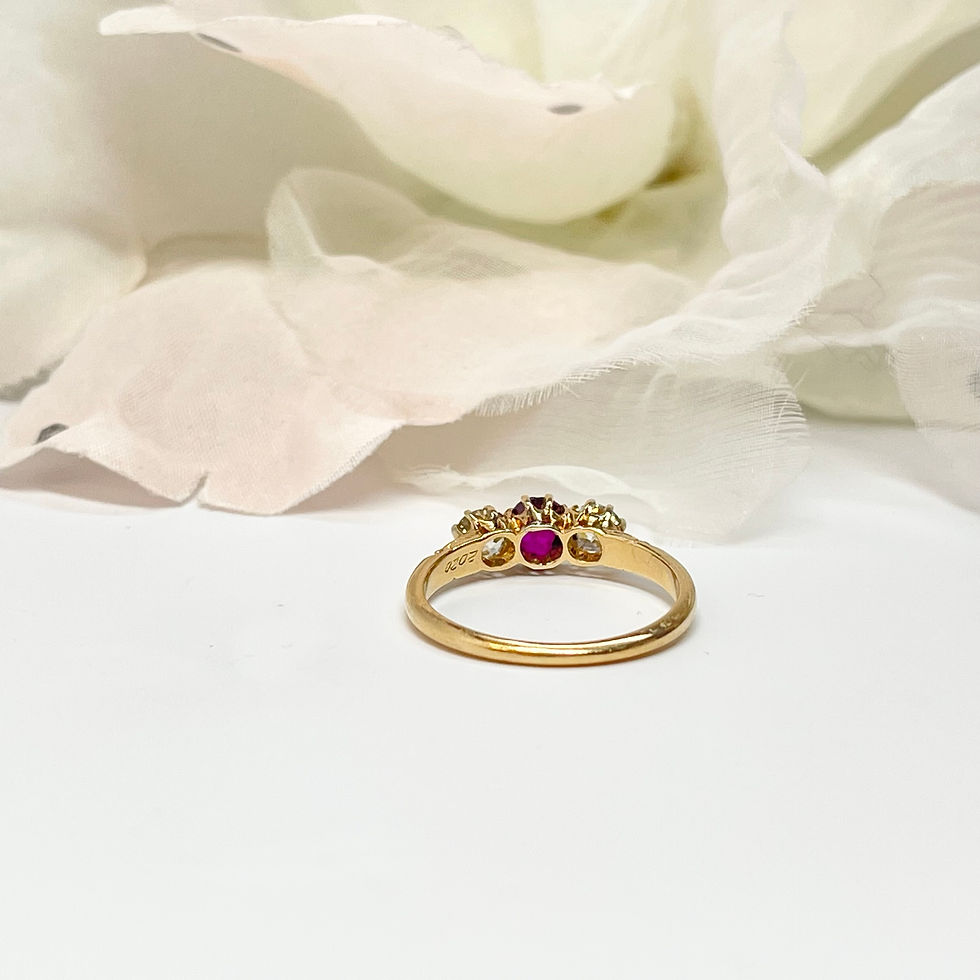Thumbnail: 18k Vintage Ruby Trinity Diamond Ring