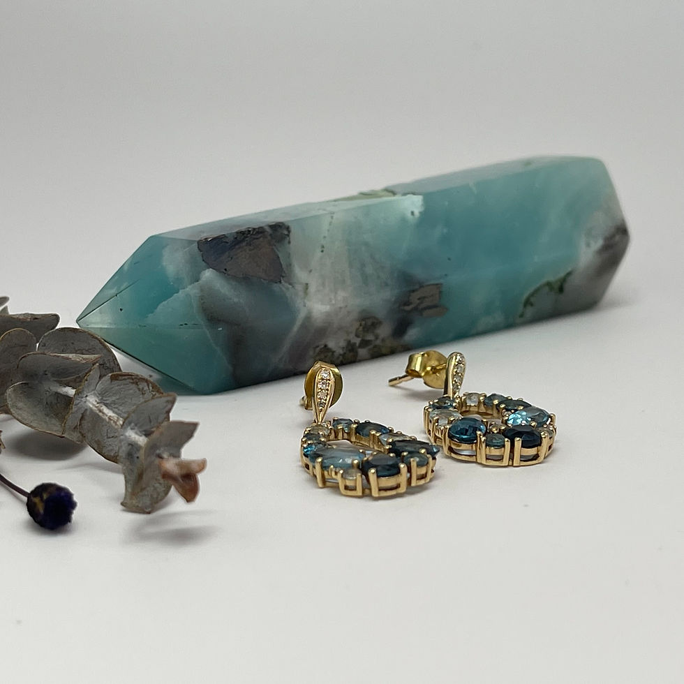 Thumbnail: Effy Brand Aquamarine, Topaz & Sapphire14k Yellow Gold Drop Earrings