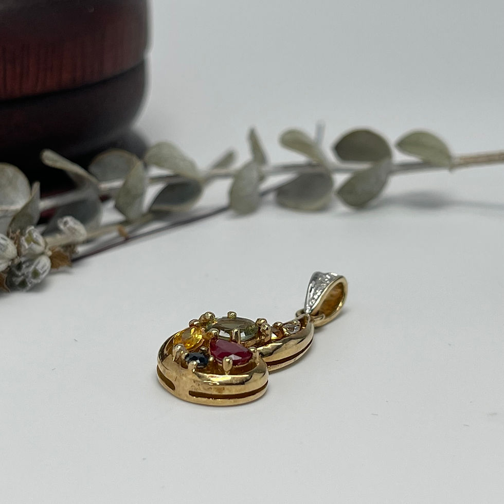 9Kt Multi Stone Yellow Gold Swirl Pendant