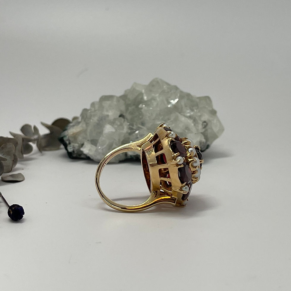 Thumbnail: 14k Yellow Gold Large Garnet & Pearl Ring