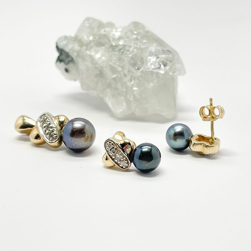 Thumbnail: 10Kt Tahitian Pearl Diamond Pendant & Earring Set