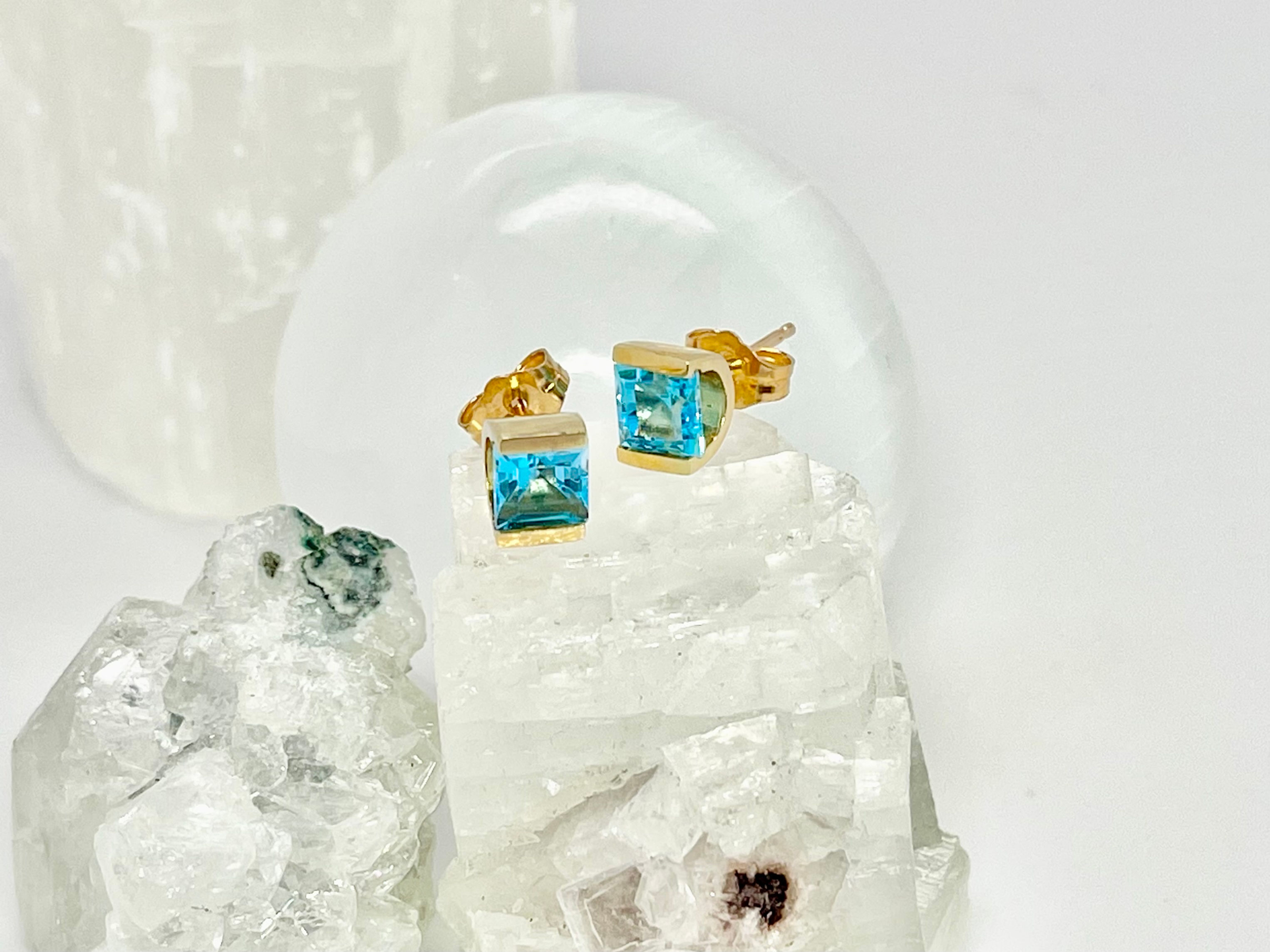 14Kt  Aquamarine Gold Post Earrings