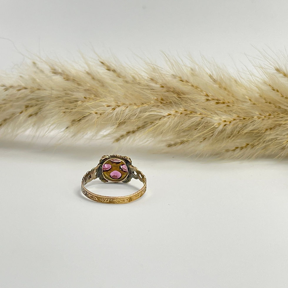 Thumbnail: 15Kt Vintage Rose Gold Emerald Amethyst & Seed Pearl 153 yrs old