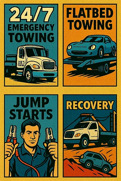 Zees Towing flatbed truck responding to a 24 hour emergency roadside call in a Portland ne