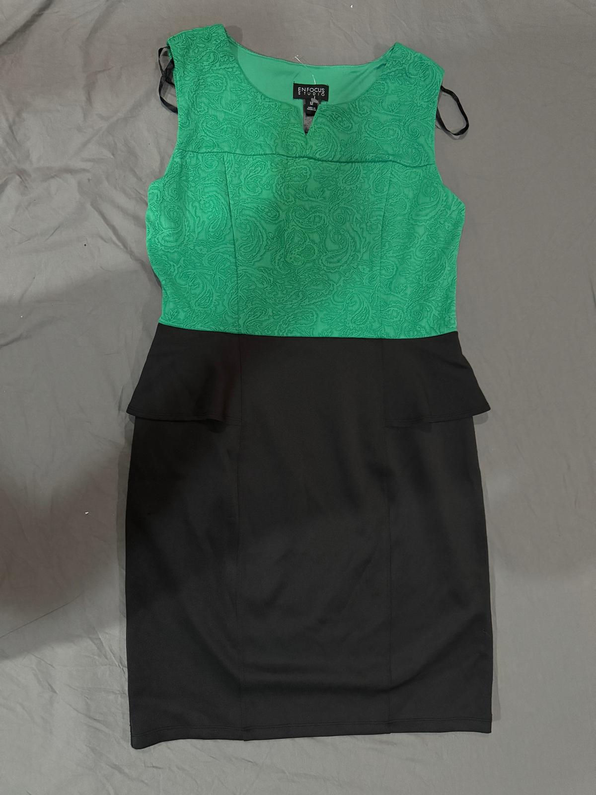 Green and black peplum dress knee length 12
