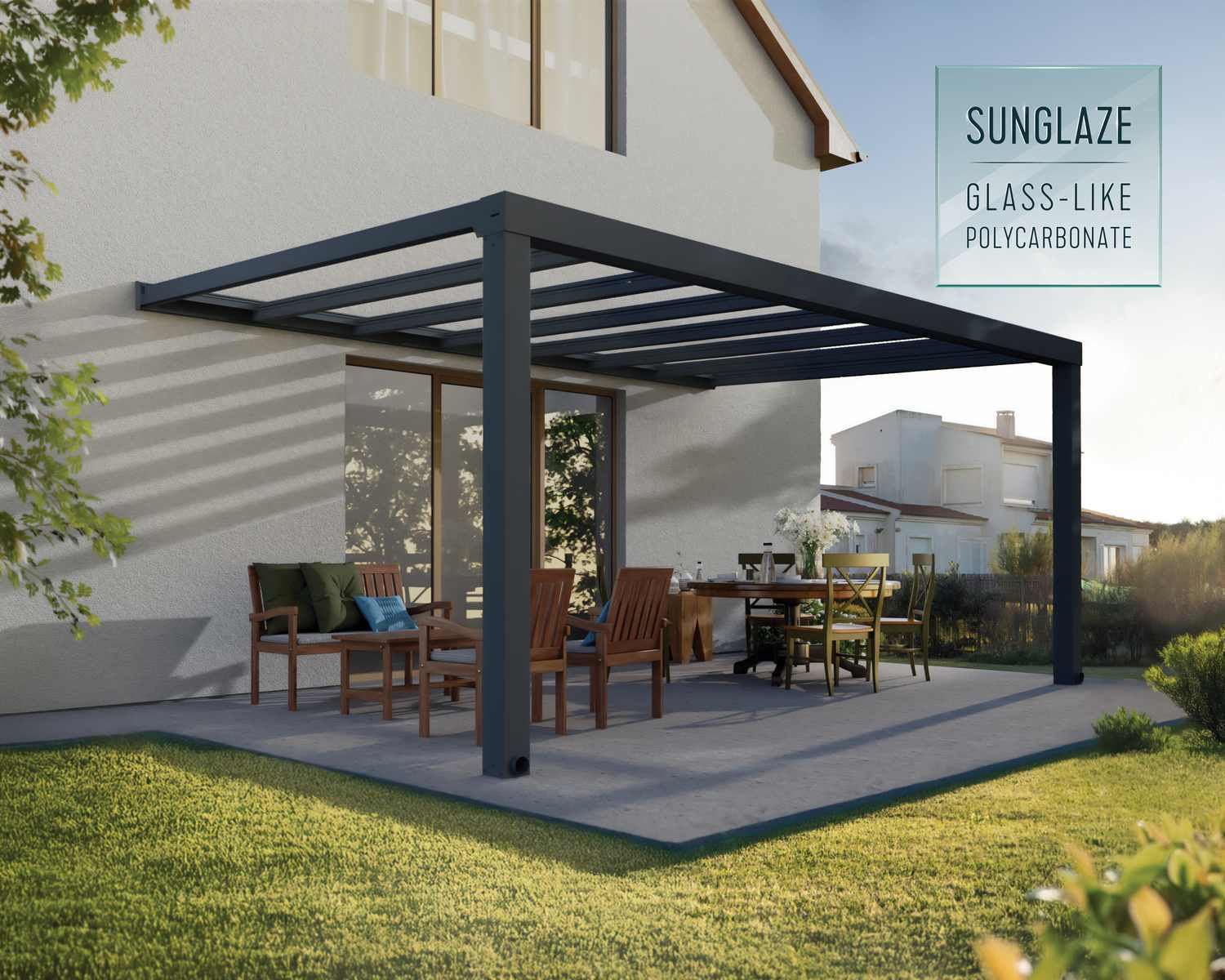 פרגולה אלומיניום STOCKHOLM אפורה 3.4x5.2 עם קירוי שקוף