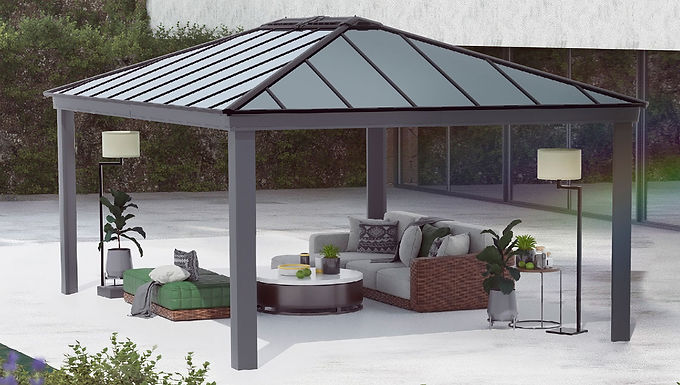 גזיבו לגינה DALLAS 4.3x6.1 רחב בצבע אפור