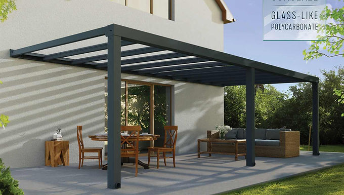 פרגולה אלומיניום STOCKHOLM אפורה 3.4x8.1 עם קירוי שקוף