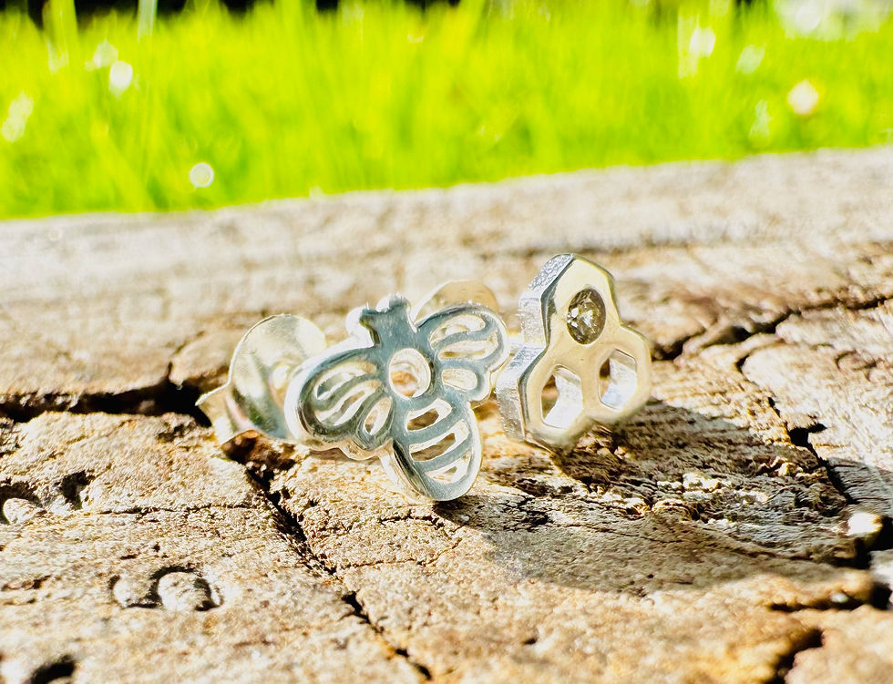 Thumbnail: bee and diamante honeycomb studs - 925 sterling silver earrings