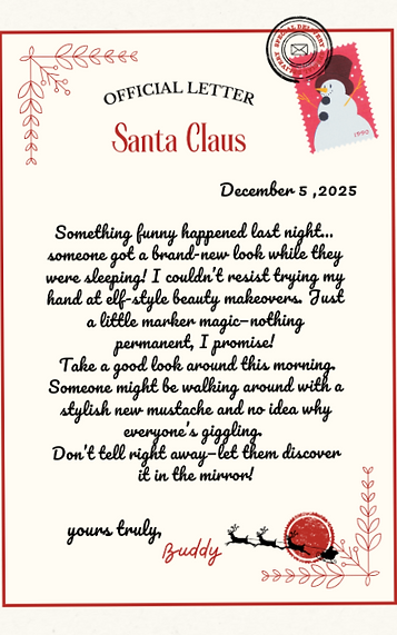 Elf letter written in handwriting on a Christmas style letter