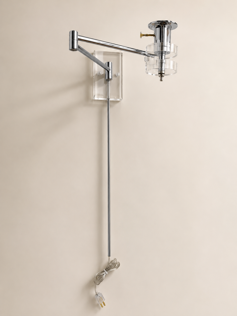 Thumbnail: (Pair) Vintage Lucite & Chrome Swing Arm Wall Lamps