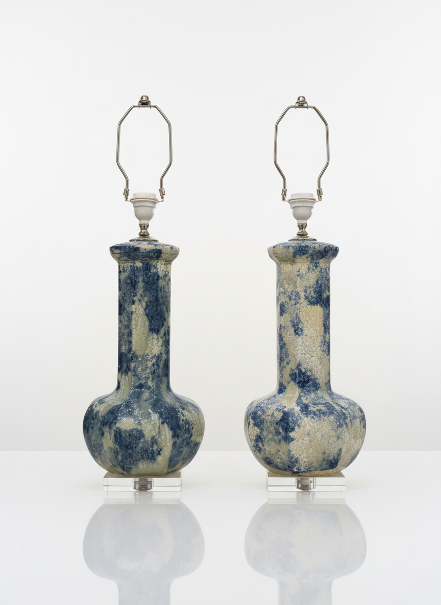 Thumbnail: Crackle finish Blue Lamps (pair)