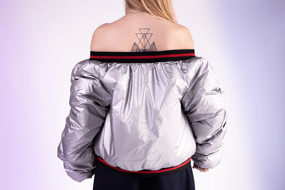 Thumbnail: Off-Shoulder Embroidered Puffer Coat