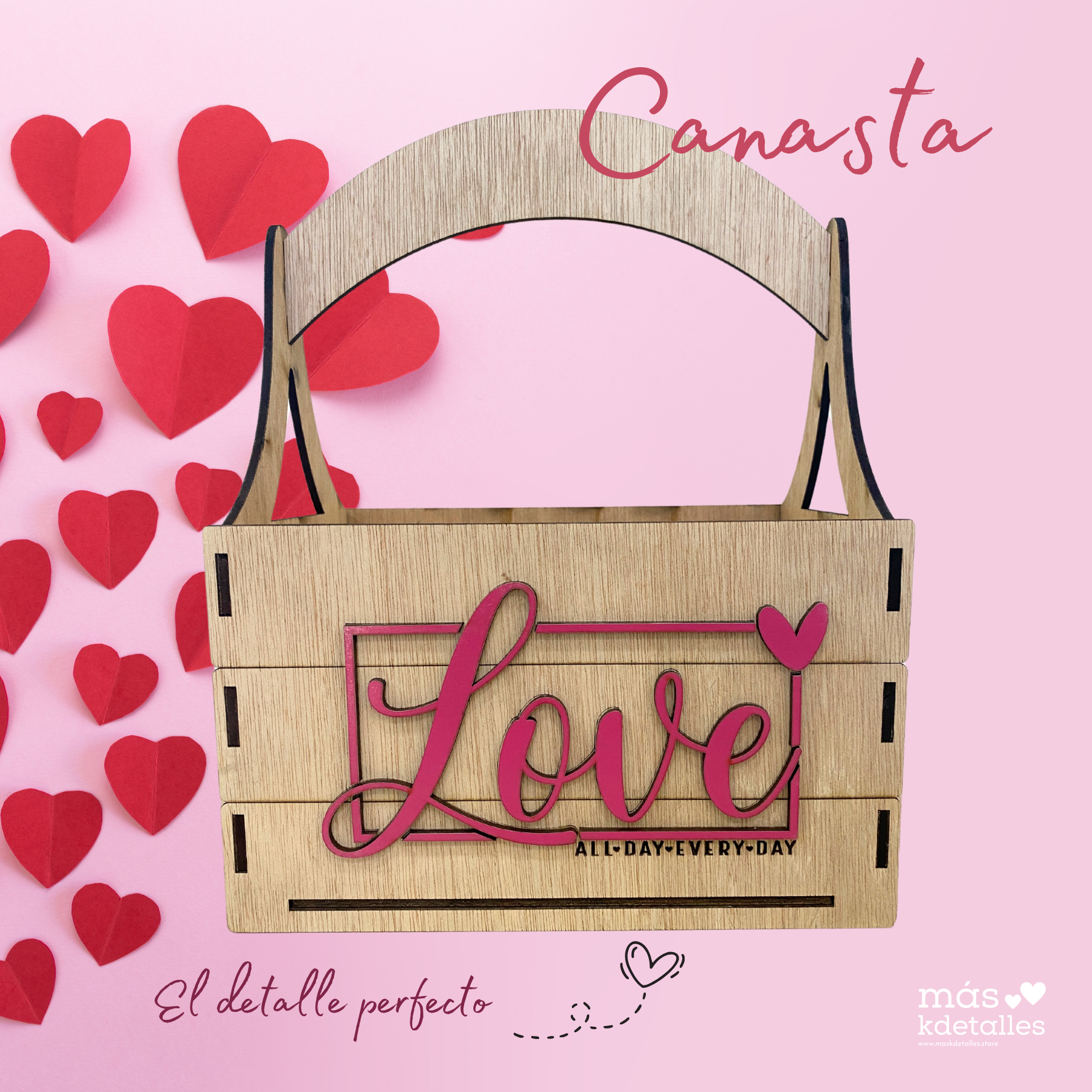Canasta Triplay Falcata Para Vino Regalo 24x17cm SanValentín | Sin Botella