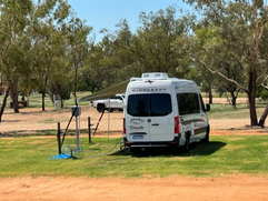 Campervan Camping at Thallon on green grass attached to water and power