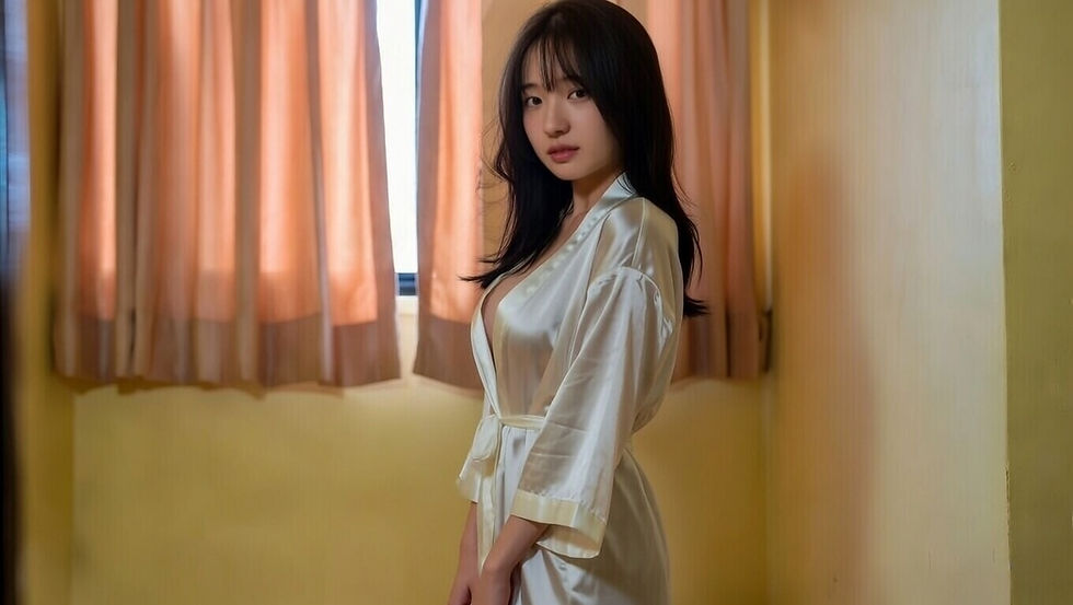 Sehirang wearing silk robe in private room, sensual teaser