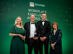 Simoney Kyriakou, Gary Venner, Ryan Venner and Pinky Lilani. (Premier Jobs UK receiving award for People-First Recruiter at the FT Adviser Workplace Excellence Awards 2026)