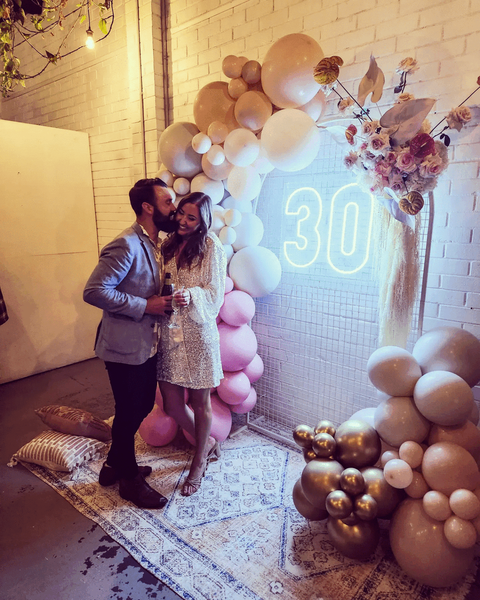 Custom colour Pink, Nude & Gold Balloon Garland with 30 neon sign