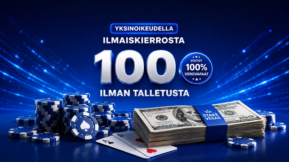 100 ilmaiskierrosta ilman talletusta tarjous Stake Vegas nettikasino bonus Suomessa