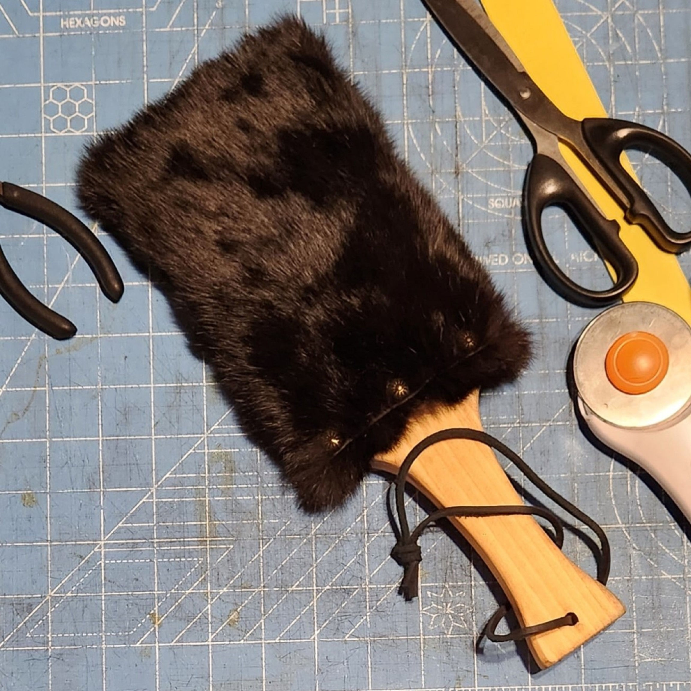 Mini Rabbit Fur and Suede Paddle