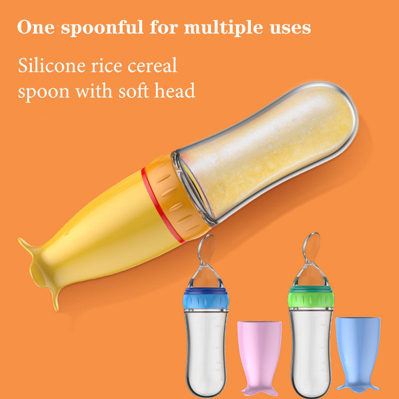 Miniatura: Safe Useful Silicone Baby Bottle With Spoon Food Supplement Rice Cereal Bottles 