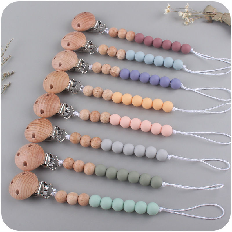 Baby Anti-drop Chain Pacifier Clips Silicone Beads Infant Nipple Appease Soother